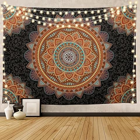 IF FEEL Bohemian Mandala Tapestry Wall Hanging Hippie Floral Tapestry Wall Decor Aesthetic Vintage for Bedroom Living Room Dorm Home Decor Cover