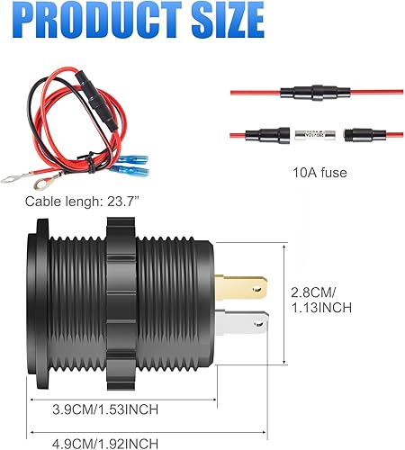 Miniatura 5 de Toma de corriente USB C de 48 W y 12 V, PD 30 W y QC 18 W, puertos de automóvil, impermeable, encendedor de cigarrillos, cargador de automóvil, toma