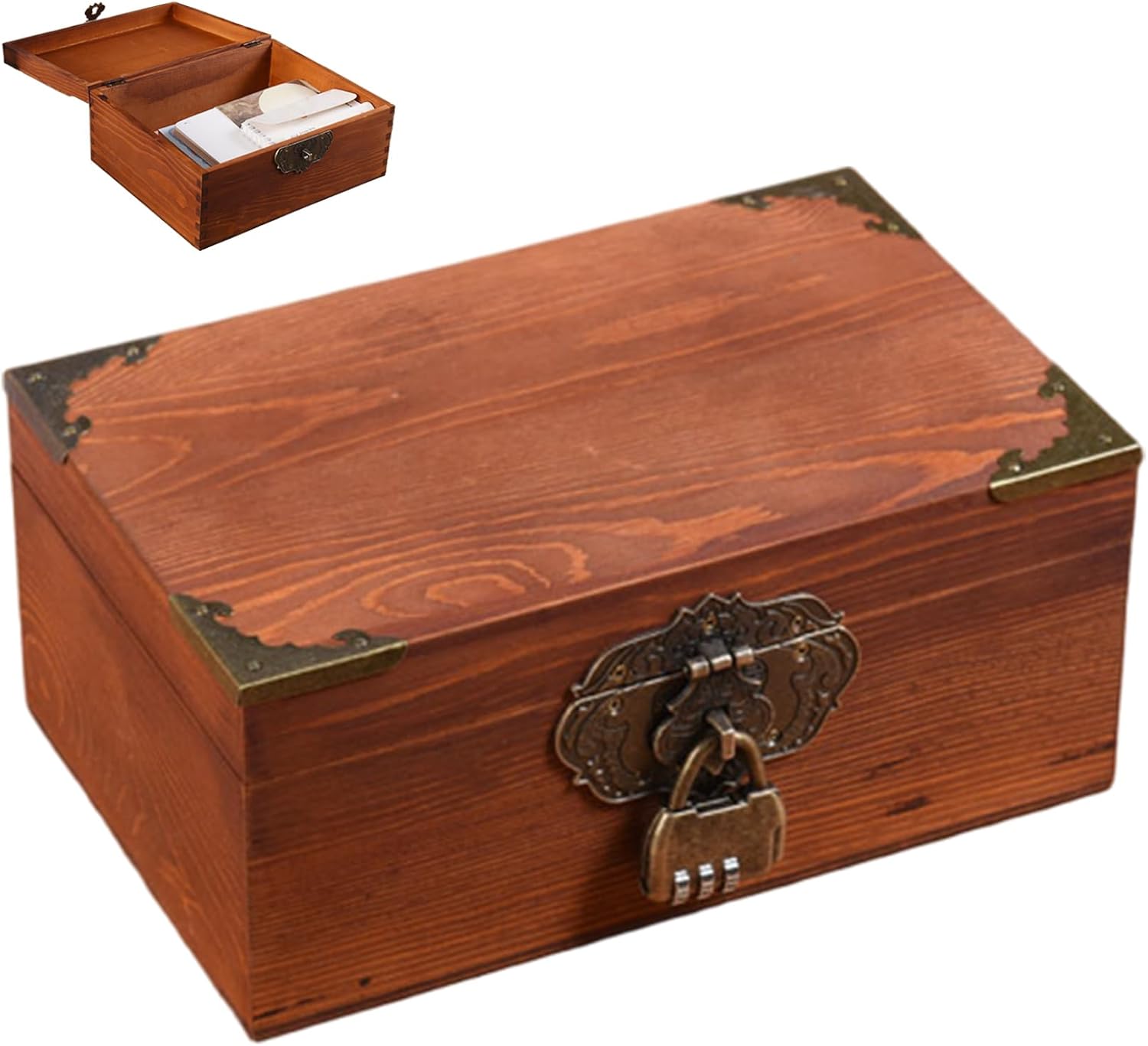 Small Wooden Box with Lock & Hinged Lid Vintage 6x4x3 Wooden Storage Box for Jewelries, Collectibles, Treasures