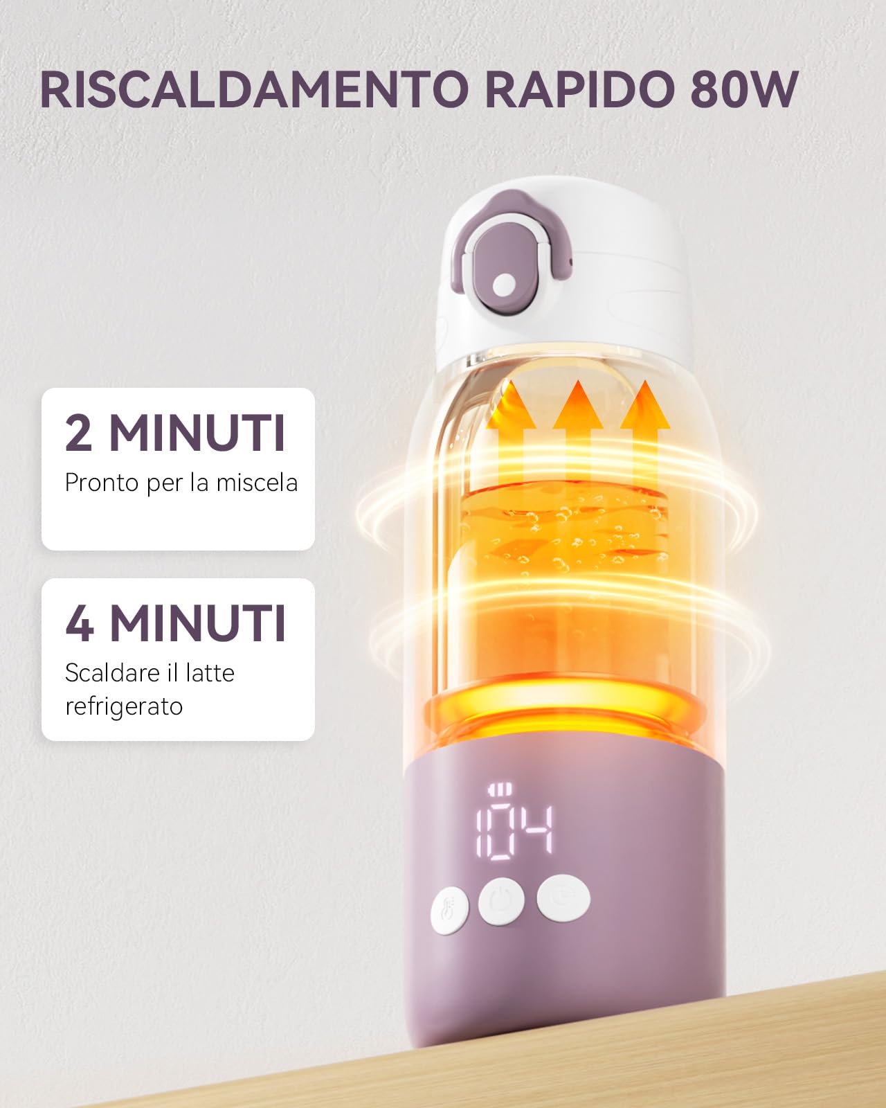 comfyer Scaldabiberon Portatile, Riscaldamento Rapido e Lunga Durata della Batteria, 2 Modalità per Latte Materno e Acqua, Grande Capacità di 340ml per Tutto il Giorno