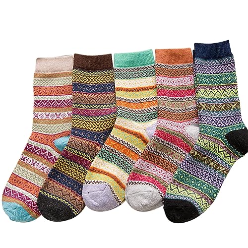 Surakey 5 Pairs Womens Socks Winter Wool Socks Cozy Knit Warm Socks Thickened Length Socks for Mountain Climbing, Skiing Cold Snowy Days, Type 3
