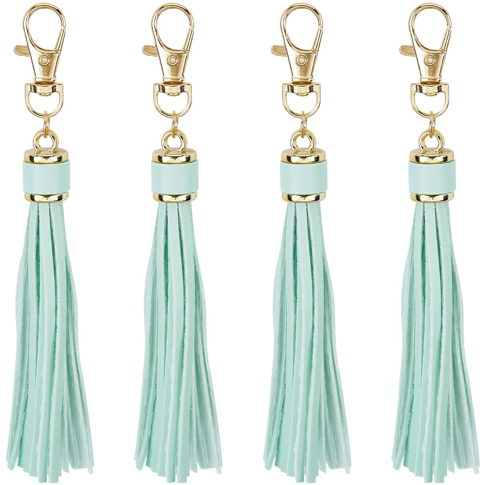 SUNNYCLUE 4Pcs Keychain Tassel Charms Faux Leather Tassel Charm Bulk for DIY Handbag Key Chain Crafts Jewelry Making Findings