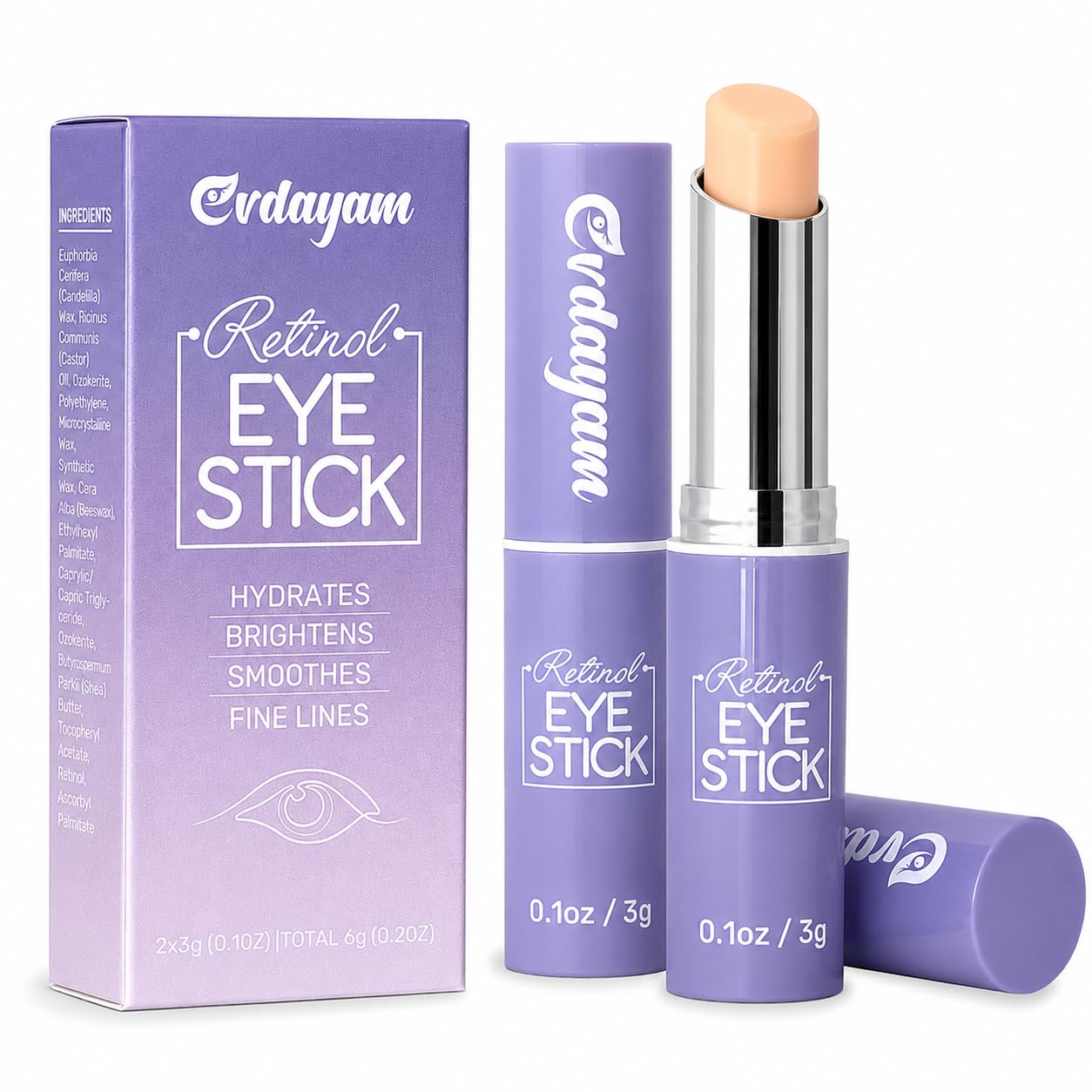 Eye Cream Augencreme Stick gegen dunkle Ringe & Schwellungen Under Eye Balm Stick with Caffeine Eye Brightener for Eye Bags, Wrinkles, Fine Lines 2er Pack