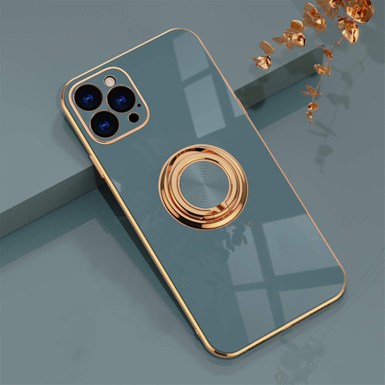 Photo 1 of 2 SETS - Freezing Compatible iPhone 12 Pro Max 6.7 Inch Silicone Cover Luxury Plating Phone Case (Grey); AND, Yesunktt for iPhone 11 Pro Max Love Heart Glitter Bling Ring Stand Square Phone Case, Electroplate Corners, for Girls and Women, White White iPho