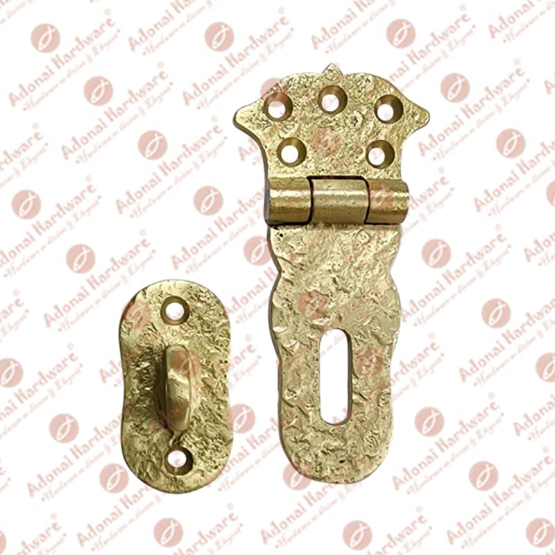 Image of Adonai Hardware inchParan inch Heavy Duty Brass Safety Locking Hasp and Staple (4 inch x 2 Pack, Satin Brass) for Vintage Pirates Treasure Chest, Trunk, Wooden Jewelry Box, Cases, Furniture and Sheds