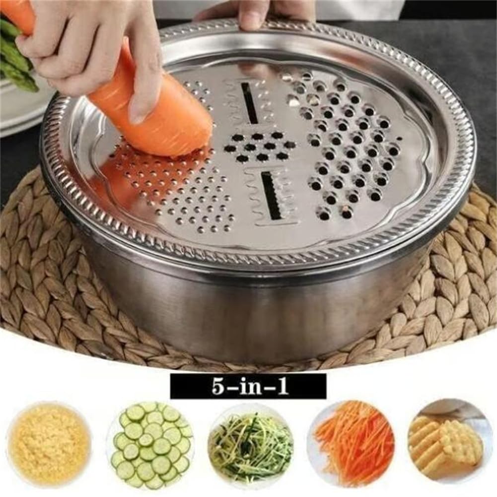 Germany Multifunctional Stainless Steel Basin, 304 Stainless Steel Shredding & Drainage Chopping Basin with Grater, Strainer and Drain Basket, for Kitchen, Salad, Vegetable, Fruit (10.24In)