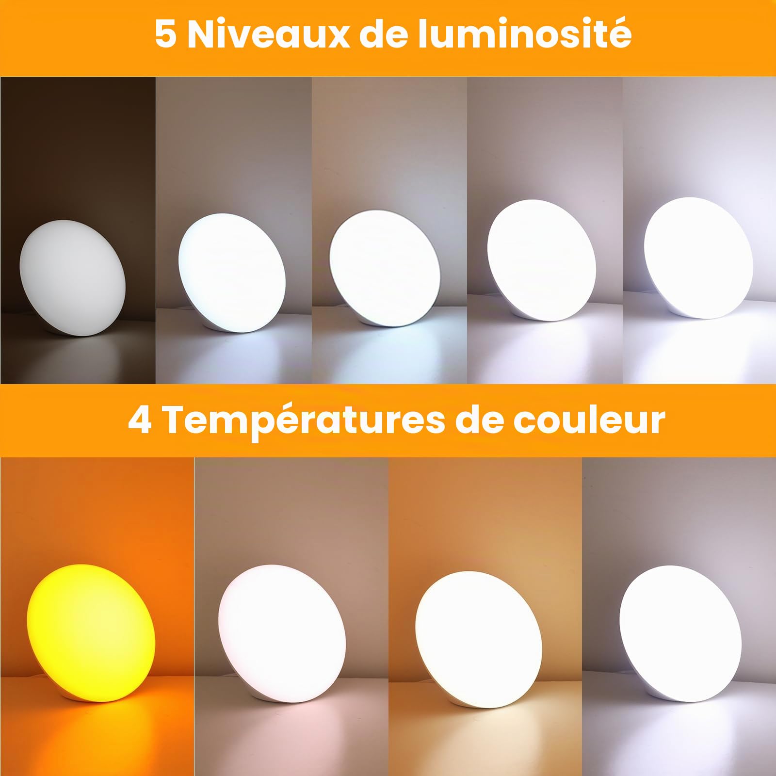 LASTAR Lampe de luminothérapie, lampe de luminothérapie 10 000 lux avec 4 températures de couleur et 5 niveaux de luminosité et minuterie 1H, lampe de jour à contrôle tactile avec fonction mémoire