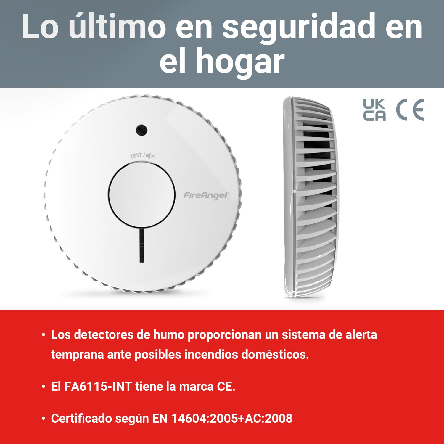 FireAngel Detector de Humo Óptico FA6115-INT - Alarma de Incendios para Hogar y Caravanas con Batería de 5 Años de Duración - Repuesto del ST-625