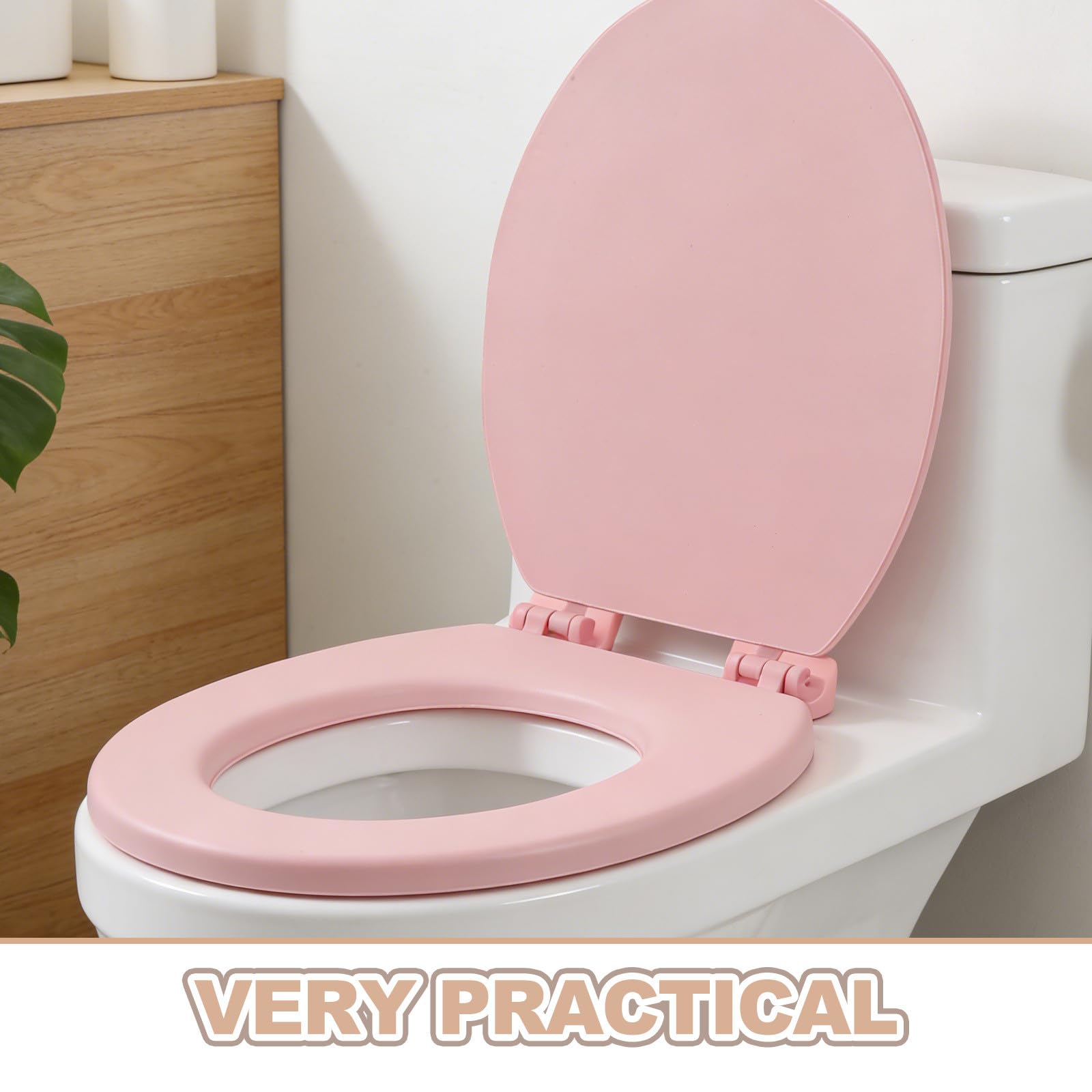 SEWACC Asiento de Inodoro en Forma Cojín Acolchado de Espuma Rosa y Cierre Lento, Adecuado para Reemplazo en Baños de Hogar y Hotel, Accesorios para Baño Silenciosos