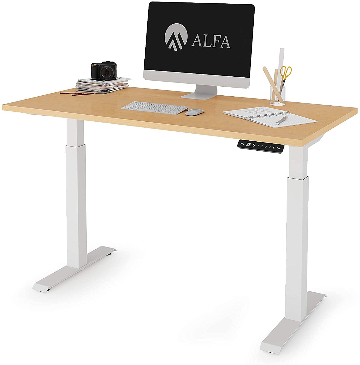 ALFA Furnishing Dual Motor Height Adjustable Electric Standing Desk 48x30 Inches with 4 Pre-Set Memo