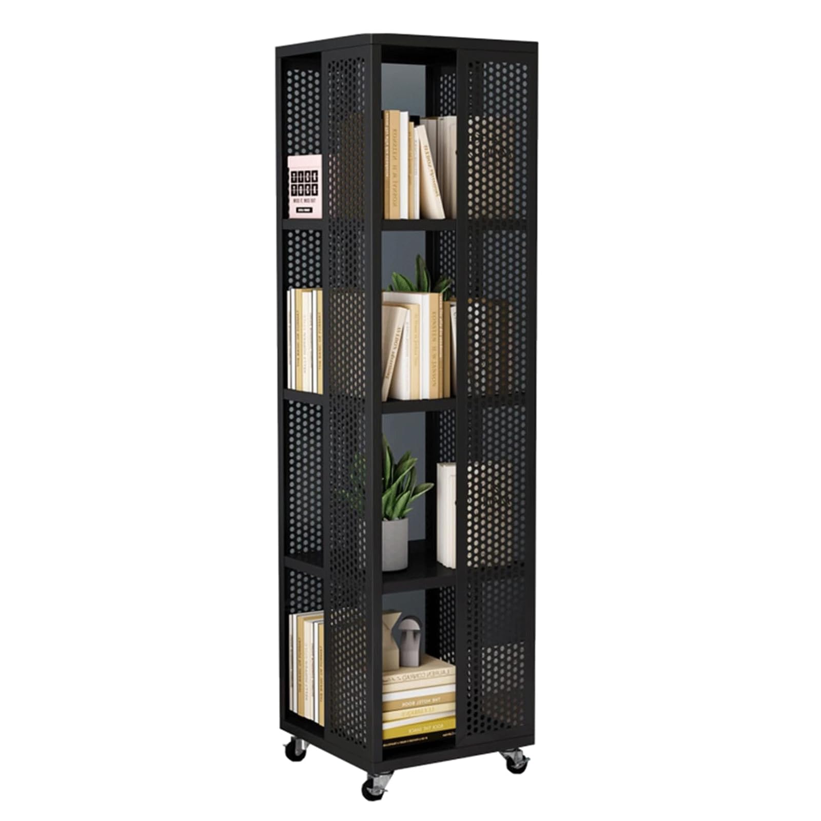 ASerZenith Desktop Bookshelf Bookcases 360° Rotating Bookshelf With Wheels Rolling Bookcase Multi-tiers Book Rack