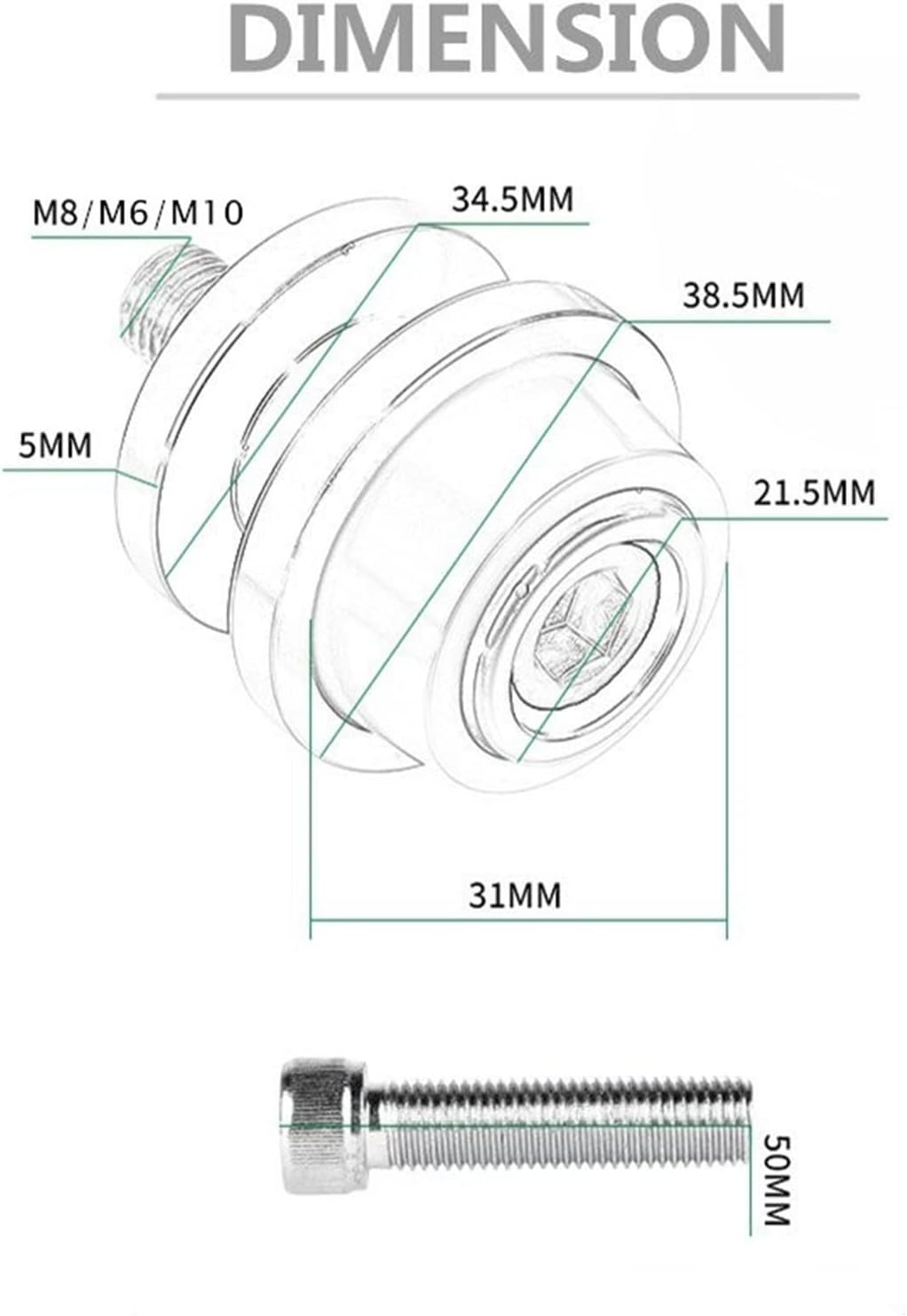 Motorcycle Accessories CNC 6MM Stand Screws Swingarm Slider Spools for Yamaha TDM 850 TDM850 1991-2020 TDM 900 TDM900 2004-2015 Swing Arm Bracket Screw (Color : Gold)