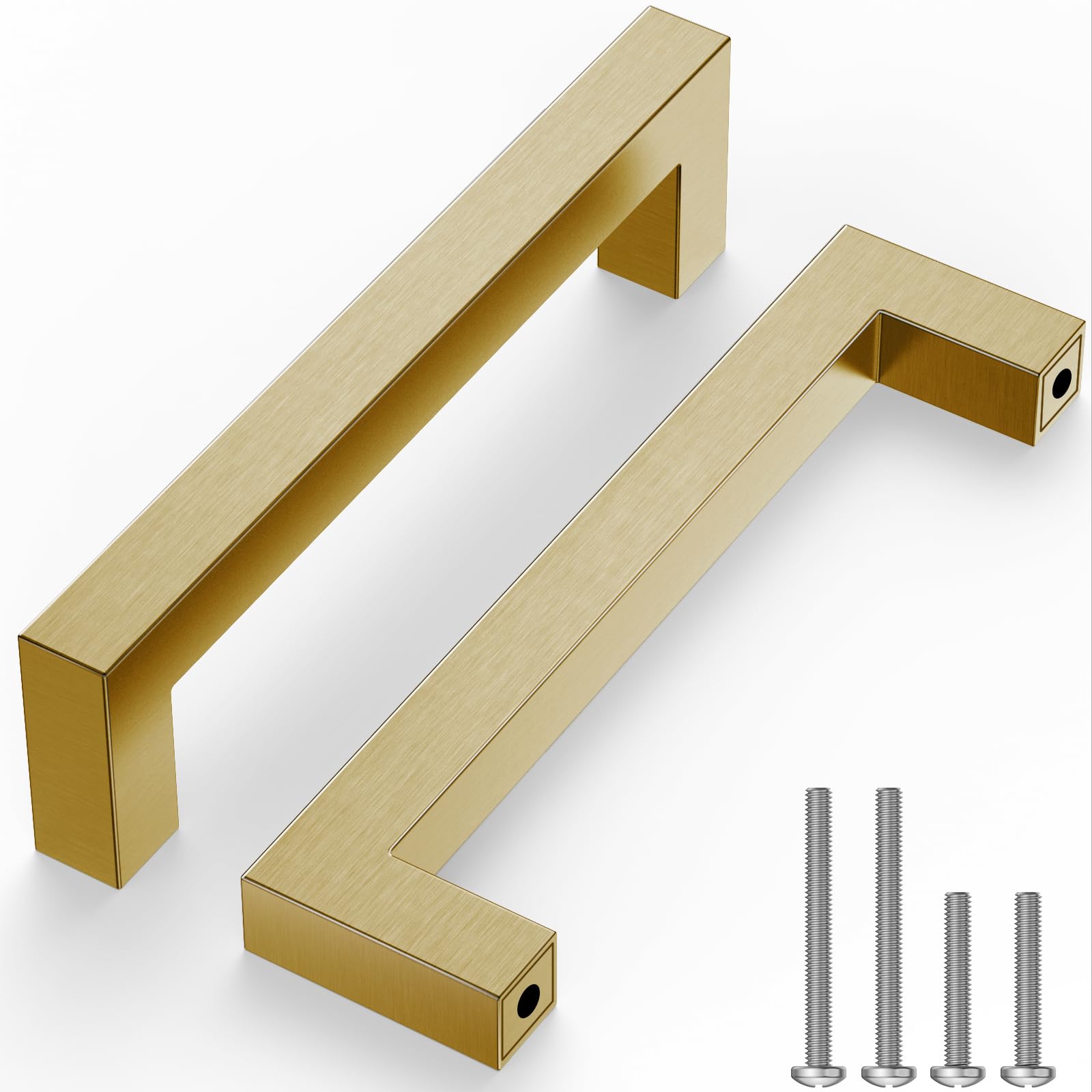 TICONN 5-1/2" Cabinet Pulls, Stainless Steel Bar Handle for Kitchen Drawer Hardware with 5" Center-to-Center Mounting Hole (20pcs, Brass)