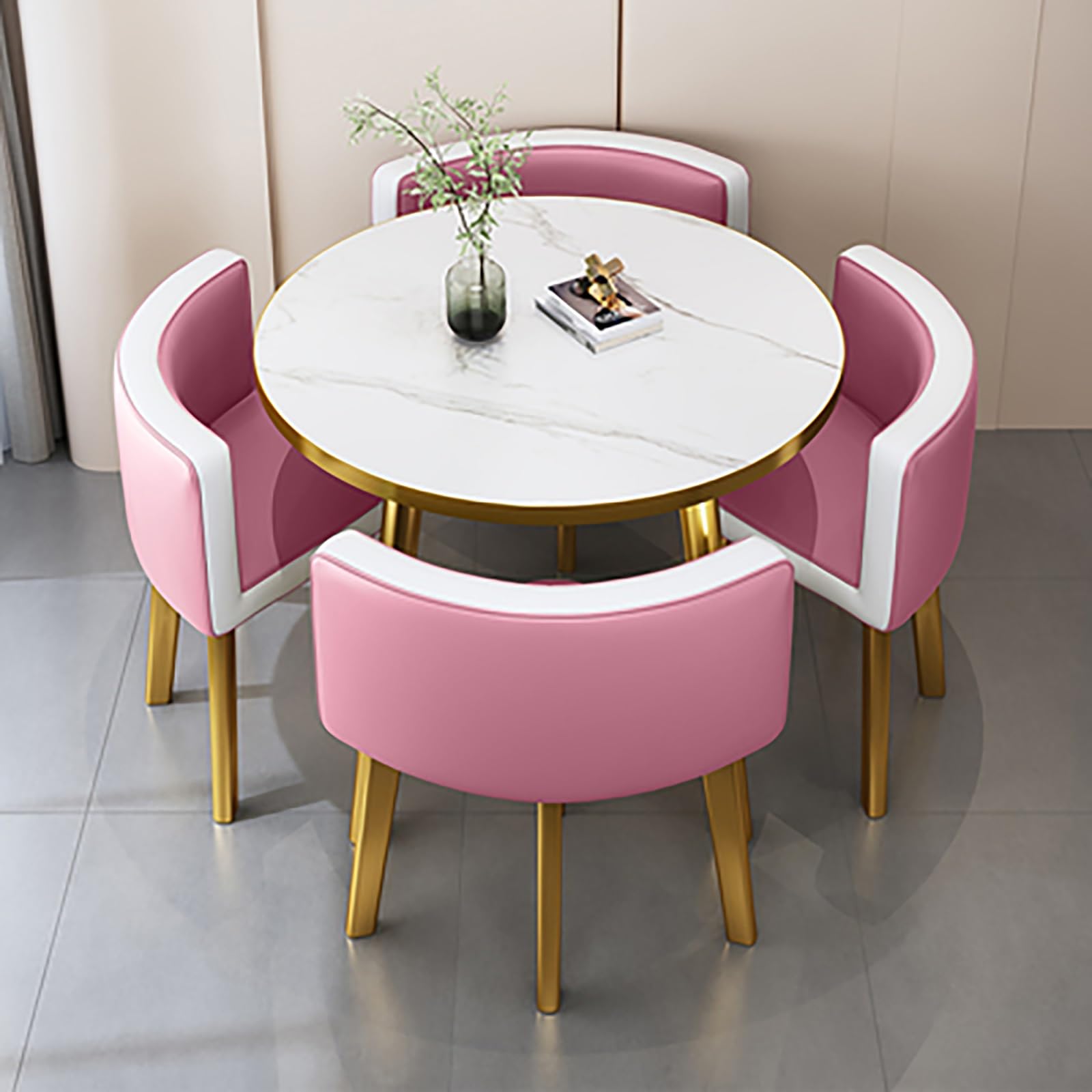 Round Dining Table Set for 4 with Marble Top and Chairs Office Reception Desk and Chair Set Suitable for Lounge Living Room Modern Furniture Dining Set,Double Spell-f-Circle-Cortex