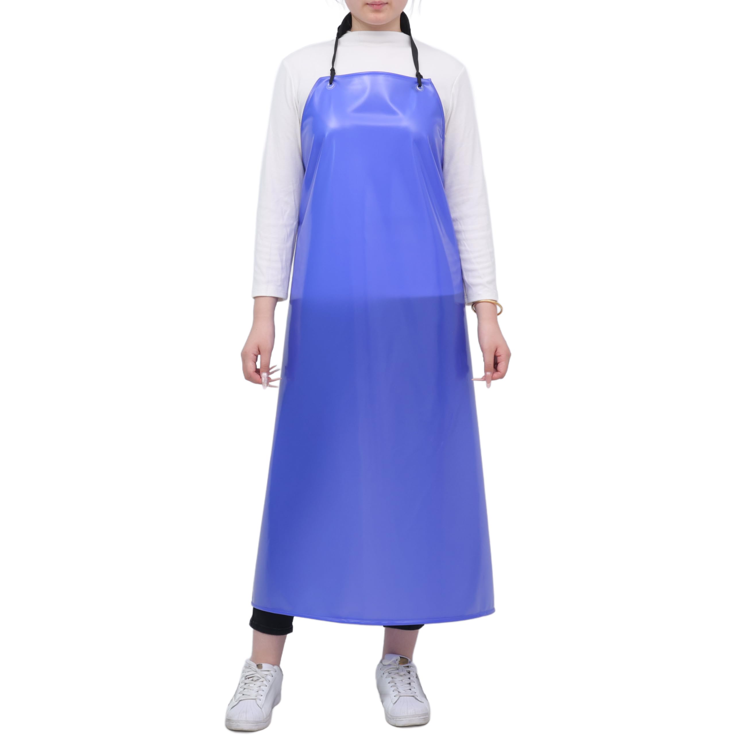 GNJCV Chemical Resistant Vinyl Apron - Extra Large Waterproof PVC Aprons for Dishwasher,Dog Grooming,Fish Cleaning, Blue, XL
