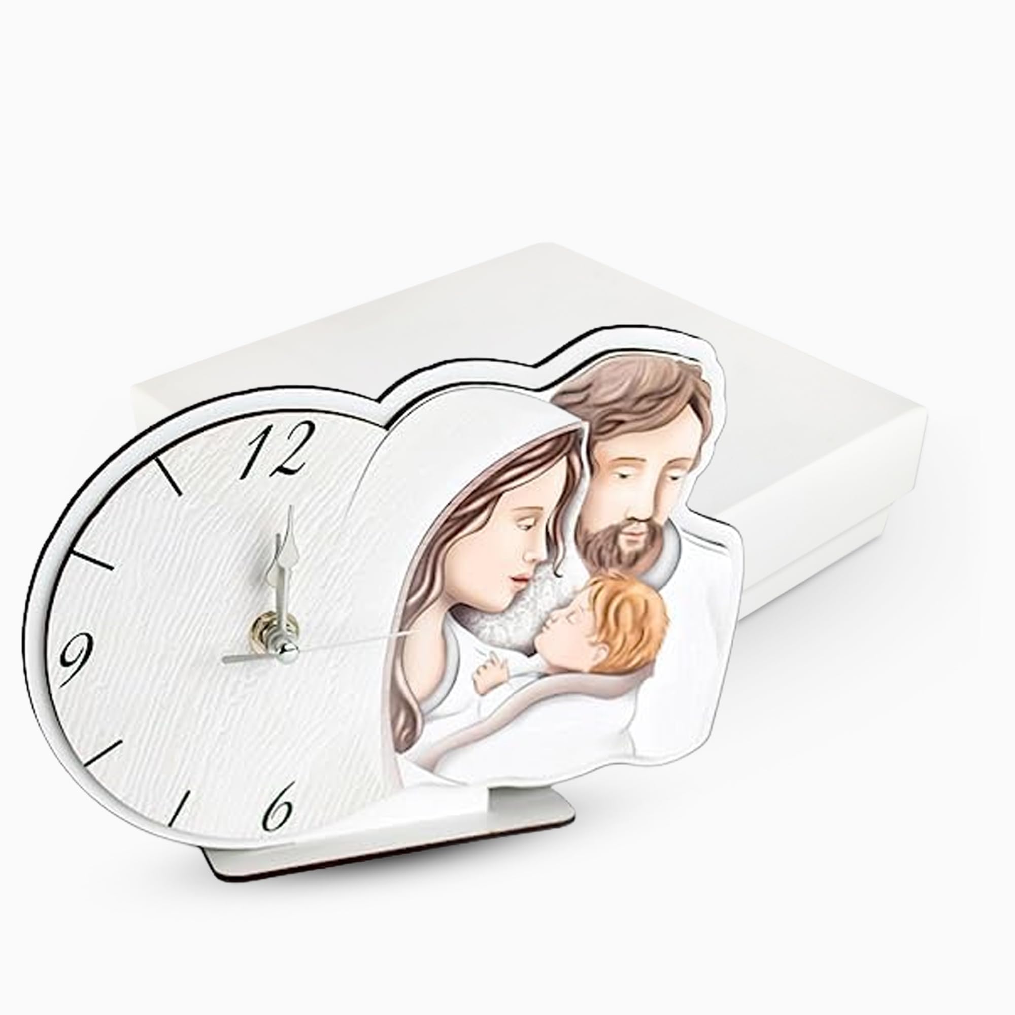 Icona d'appoggio/muro con sacra famiglia beige e oro, personalizzabile acquistando minimo 10 pezzi, bomboniere cresima, con scatola regalo inclusa (50 x 35 cm-con confezione rossa