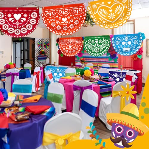 Windkream 6 Pcs Large Fiesta Banner 35.43'' Hanging Party Banner 6 Colors Cinco De Mayo Decorations 6 Patterns Mexican Party Decor Supplies Day of the Dead (Semicircle) by Windkream - Image 4
