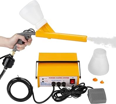 50KV Portable Powder Coating Kit, Electrostatic Spray Powder Coat Machine for Home and Small Business Powder Coaters with Foot Switch and Two Powder Cups,Yellow
