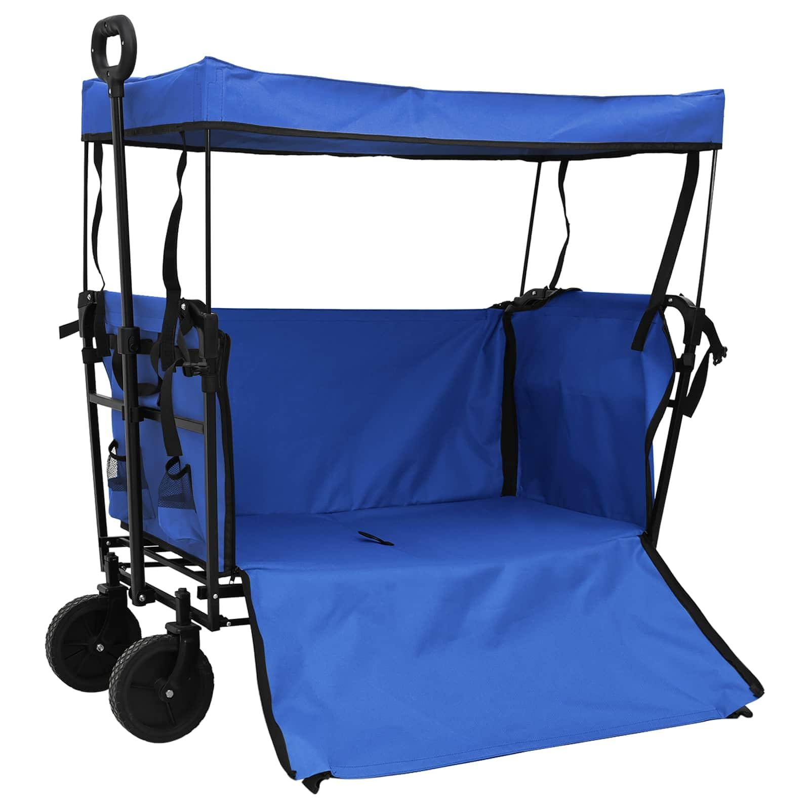 Klapp-Handwagen Schwarz 105 x 56,5 x 116 cm Oxford-Stoff mit verstärktem Metallrahmen, faltbar, schwerlast, für Umzug, Garten, Lager, mit verstellbarem Griff und 360° Rädern