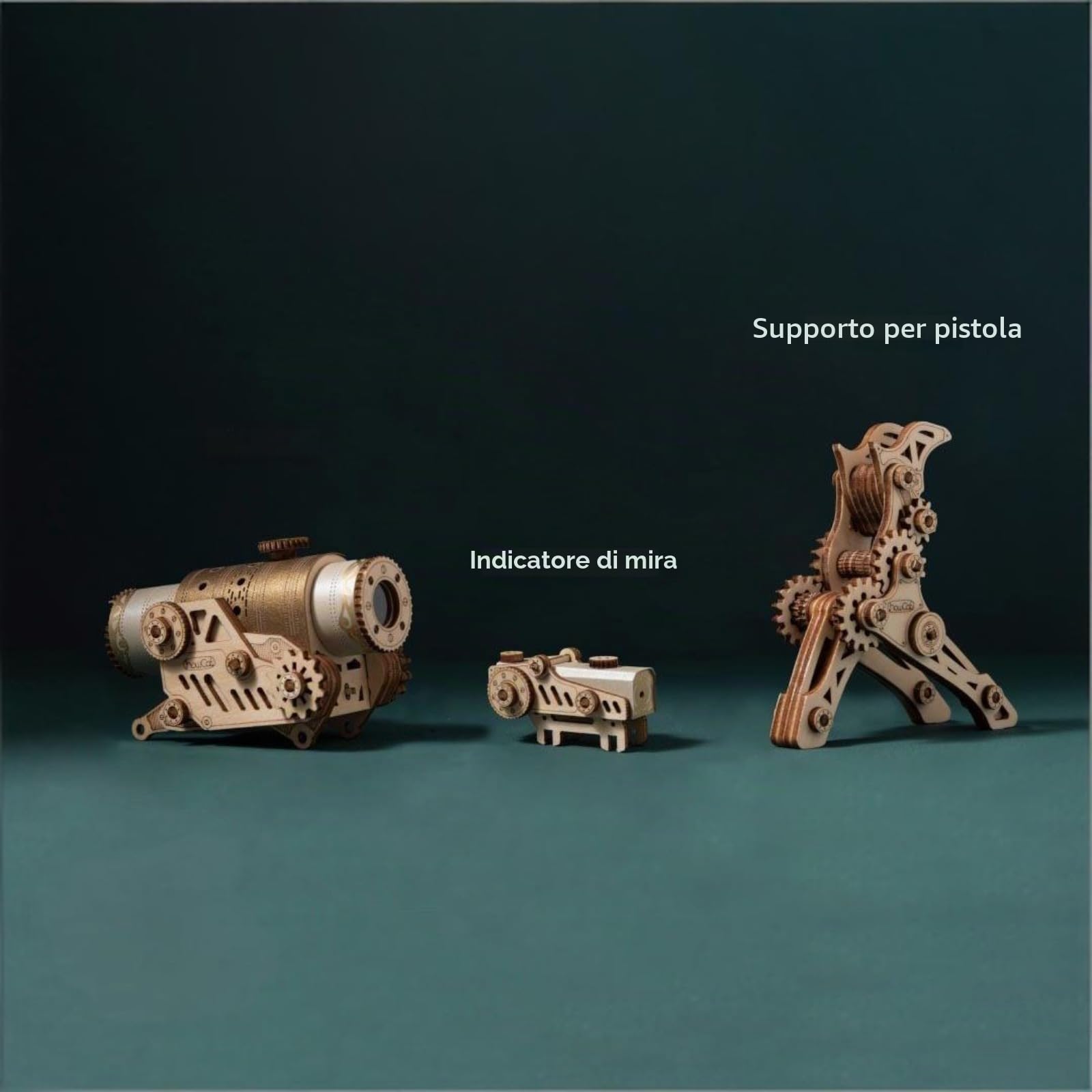 Kit di modellismo meccanico di revolver steampunk, corpo blu giada + accessori tattici + scatola da collezione, set deluxe, giocattolo antistress in legno fai-da-te.