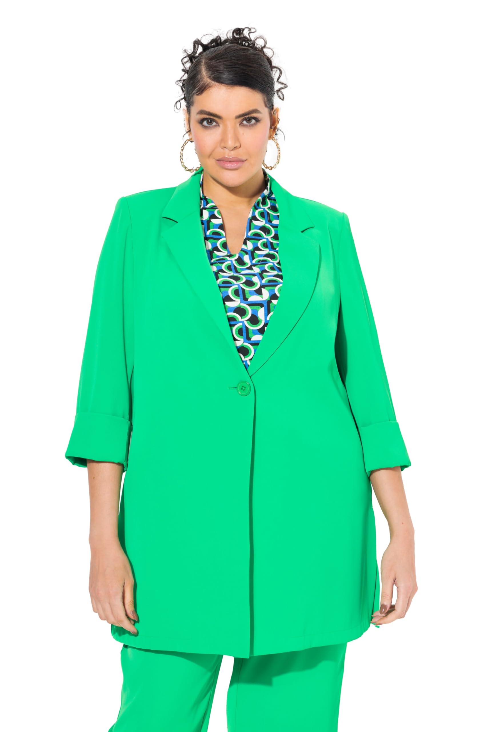 Ulla Popken Damen große Größen Übergrößen Plus Size Blazer, Reverskragen, Seitenschlitze, 3/4-Arm 836165