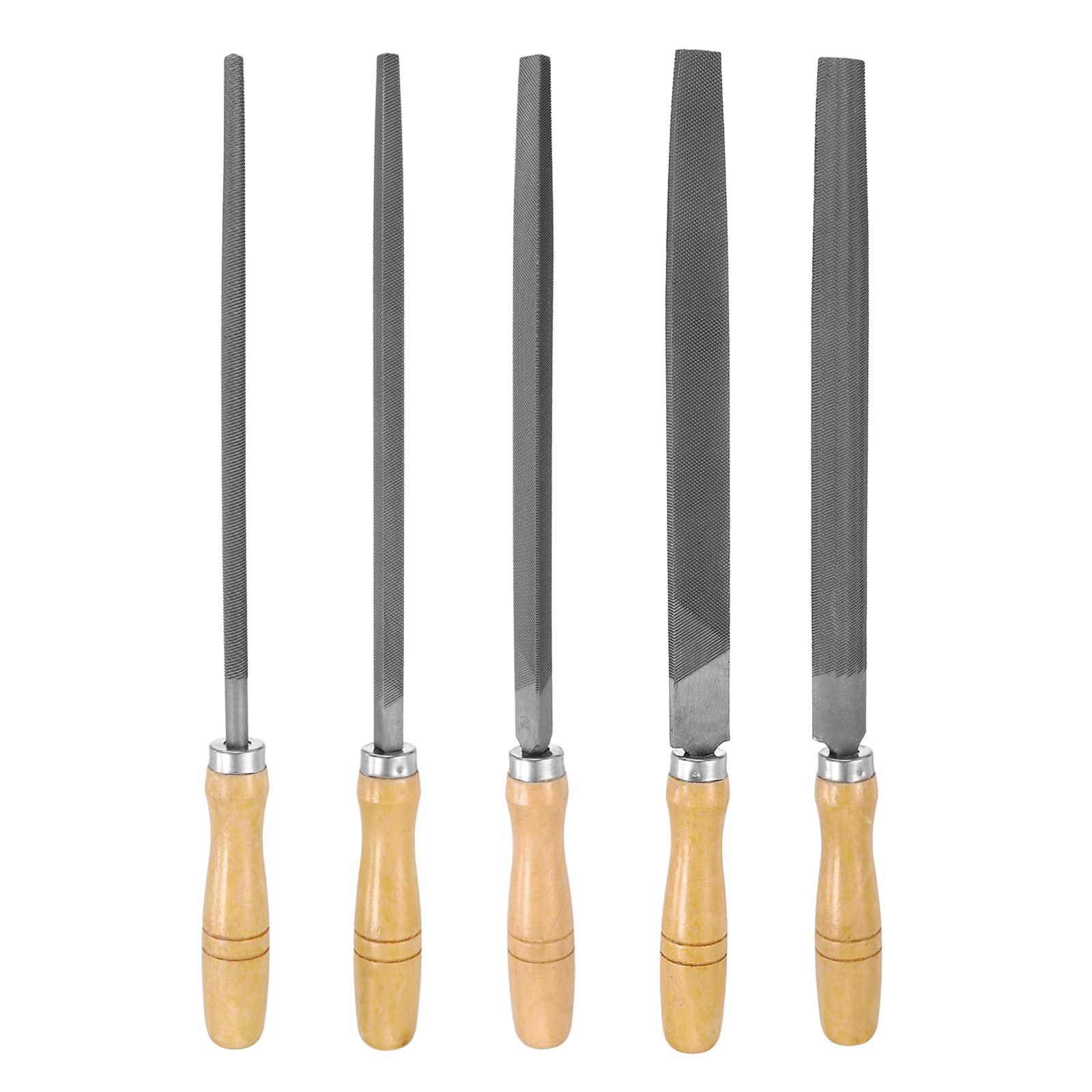 QUARKZMAN 5Pcs Set Lima In Metallo 10" Denti Grossi Acciaio Ad Alto Contenuto Di Carbonio Con Manico In Legno Quadrata/Piatta/Triangolare/Mezzotonda/Rotonda