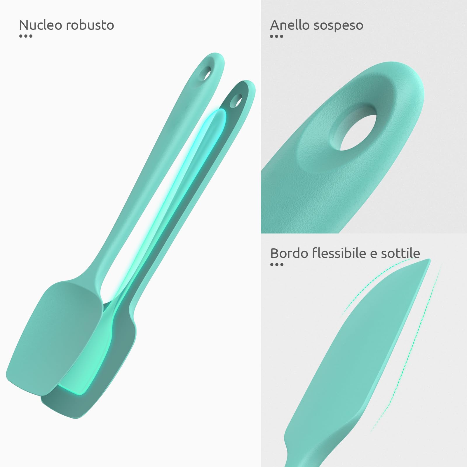 Doosu Set Di 3 Spatole In Silicone Resistente Al Calore (315°C) - Flessibili, Anti Graffio, Perfette Per Pentole Antiaderenti E Impasti - 4