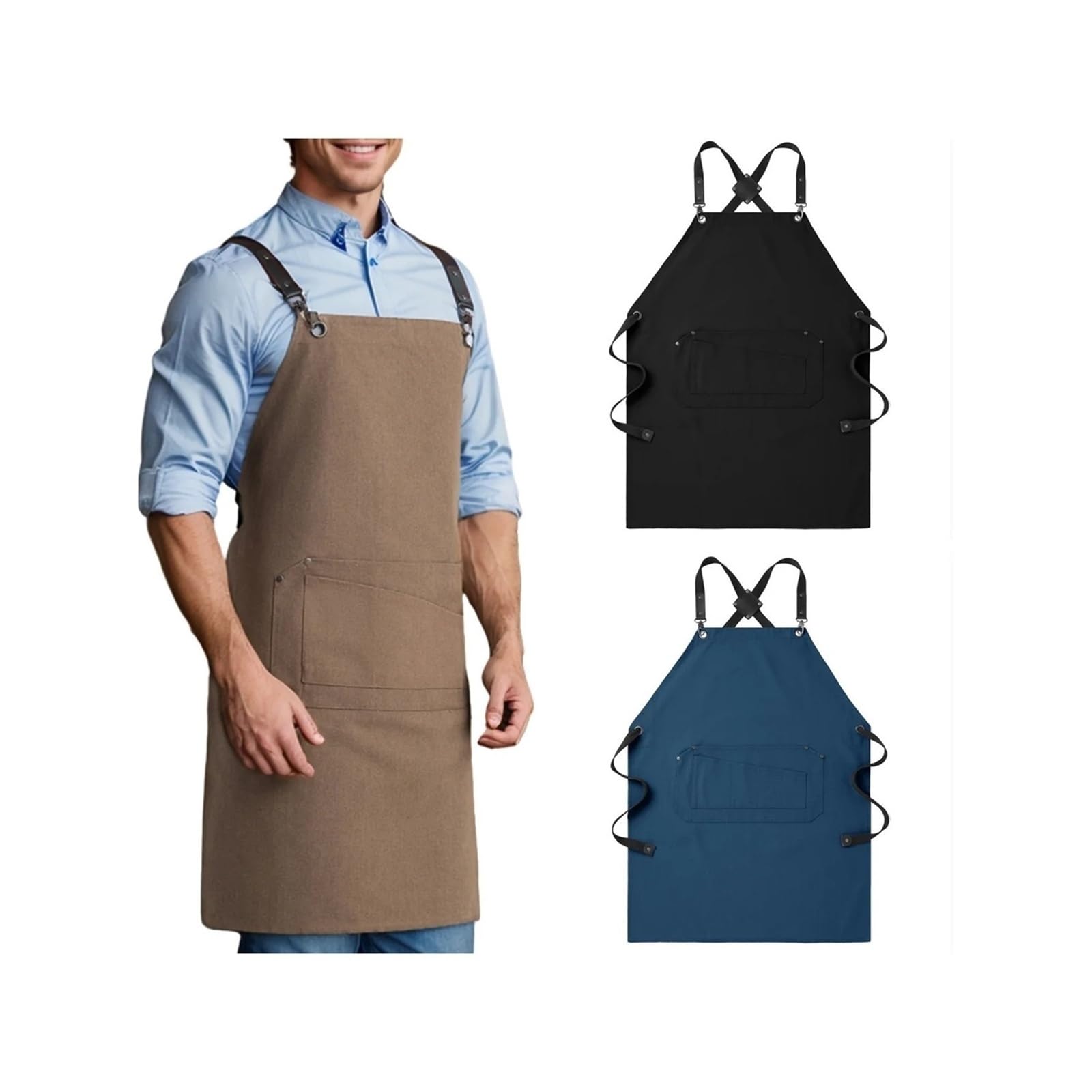 Tela Grembiuli Grembiule da cuoco 1 pezzo for uomo e donna con grandi tasche multifunzionali, incrocio in tela di cotone sul retro