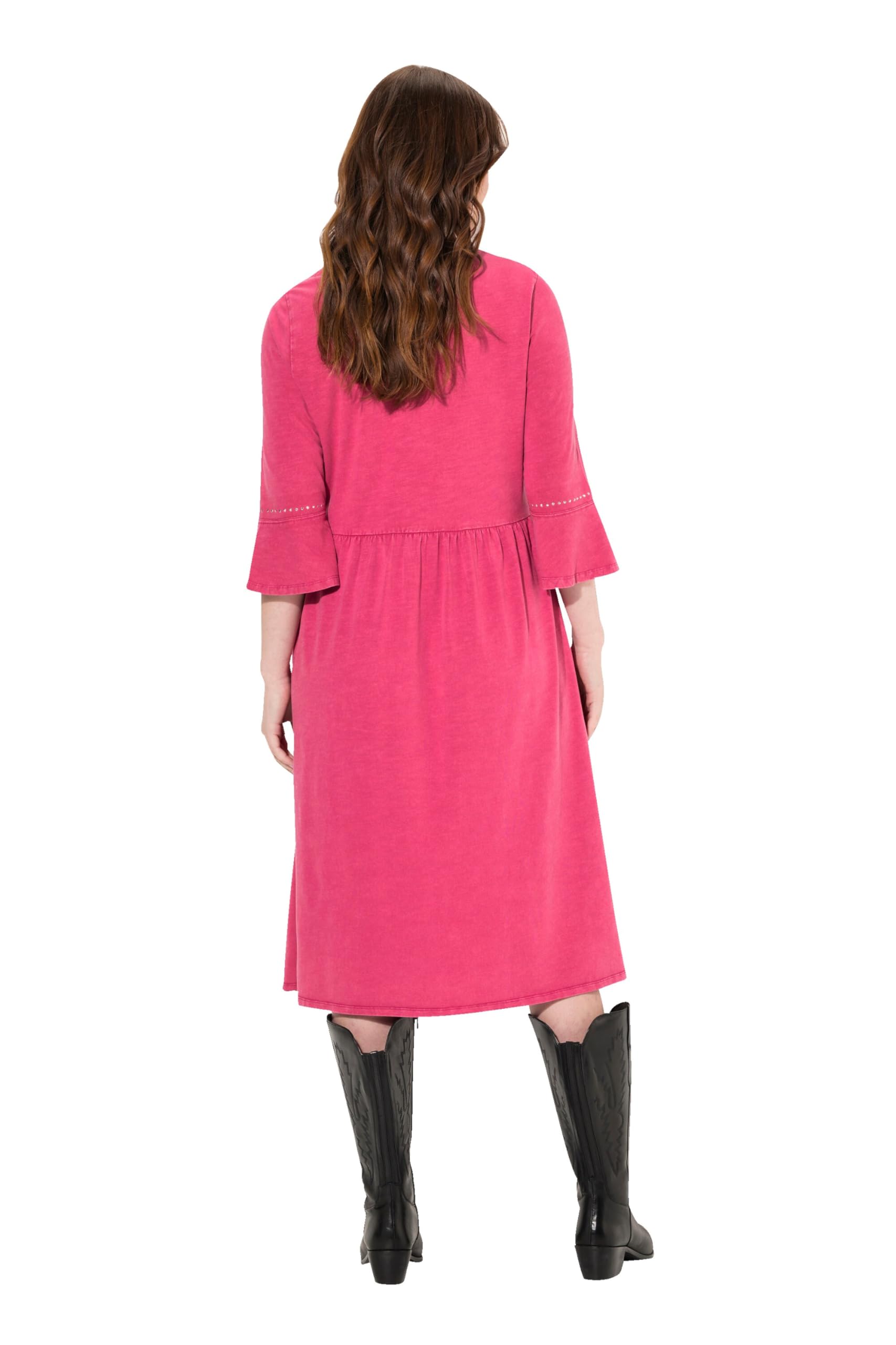 Ulla Popken Damen große Größen Übergrößen Plus Size Jerseykleid, Rollkanten, A-Linie, V-Ausschnitt, 3/4-Arm 830622