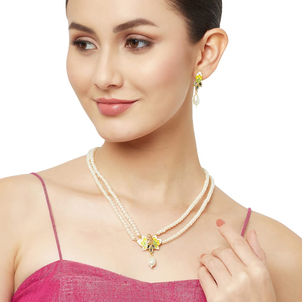 Faux Pearls Brass Necklace Set