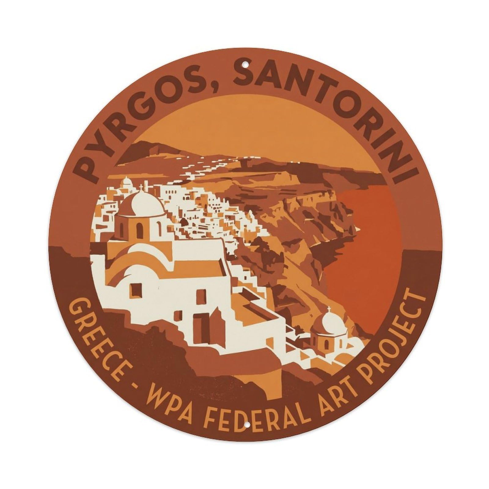 Pyrgos Hilltop Santorini Greece Aegean Sea Volcanic Metal Tin Sign