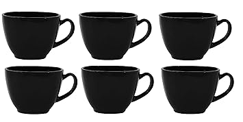 IndusBay Pack of 6 Square Shape Black Coffee Tea Mug, Microwave Safe Freezer Safe Small Serving Opal Cup, 90 ML Each