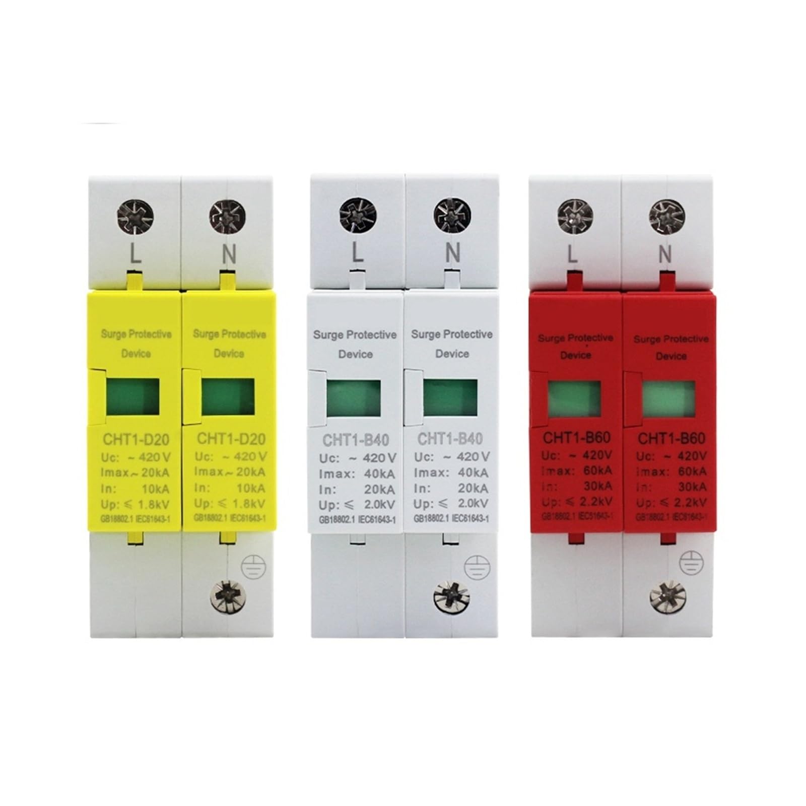 AC SPD 2P House Surge Protector Device Lightning Protection Arrester AC420V 20KA 40KA 60KA Photovoltaic System(10kA-20kA)