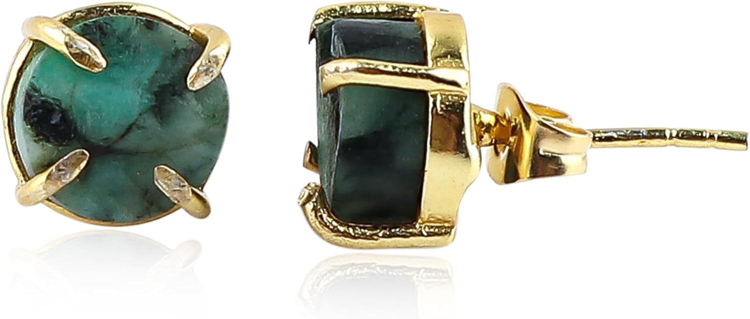 Raw Crystal Stud Earrings for Women, Natural Gemstone Jewelry, 14K Gold Plated Hypoallergenic Posts, Handmade Dainty Minimalist Earrings for Everyday Wear