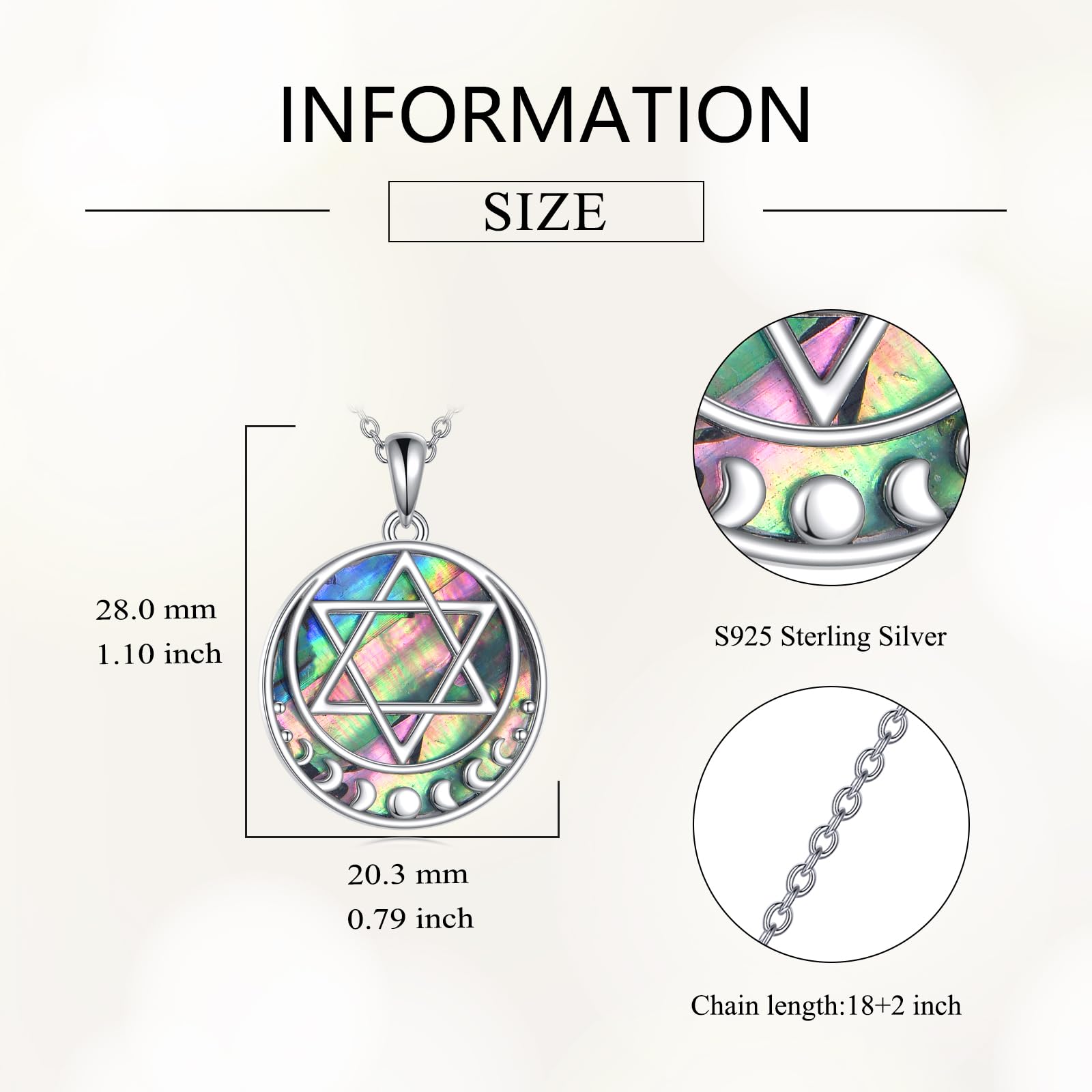 Collana con ciondolo a forma di stella di David, in argento Sterling 925, con conchiglia di abalone e fasi lunari, gioiello da donna