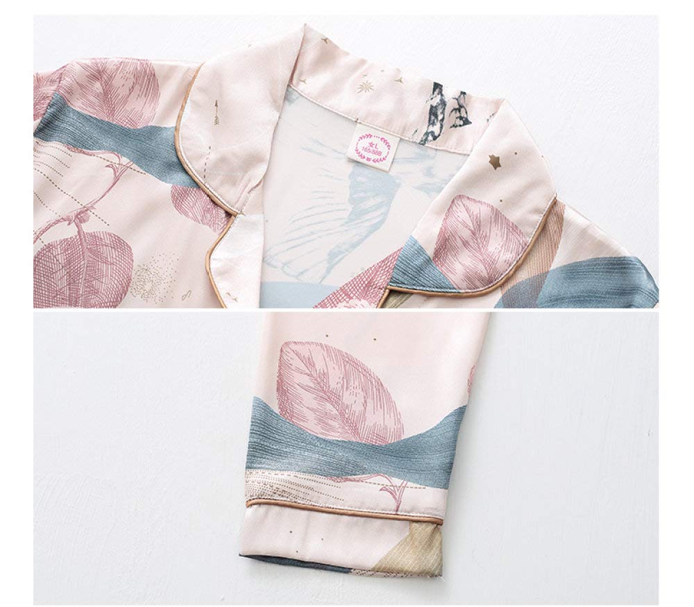 Zestaw piżam satynowych dla kobiet, zestaw nocny z satyny jedwabnej dla kobiet, koszula z długim rękawem zapinana na guziki i spodnie z kieszeniami, damska jesienna moda,Pink-XXL