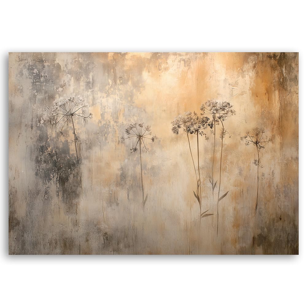 Feeby - Leinwand Bilder - Pflanzen im Nebel Gräser - 120x80 cm - Deko Wohnzimmer - Wandbilder Schlafzimmer - Deko Aesthetic - Wand Deko - Leinwand Groß - Deko Zimmer - Leinwandbilder XXL