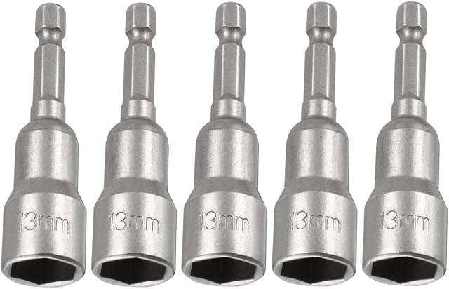 Saipor 5pcs Power Screwdriver Nut Driver Bit Set Sizes 13mm 1/4 Hex Shank Impact Nuts Driver Drill Bits Metric Wrench Socket Bit