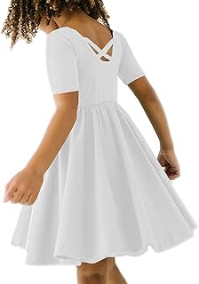 Arshiner Vestido de manga corta de algodón sólido para niñas, vestido de patinadora acampanado