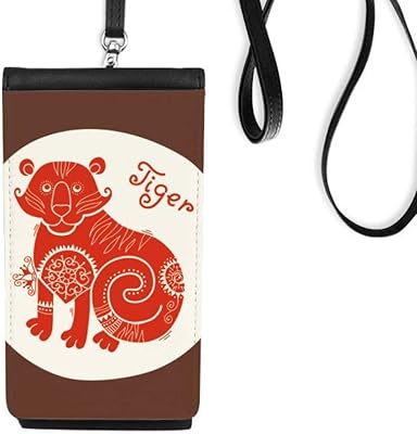 Year of Tiger Animal China Zodiac Red Phone Wallet Purse Hanging Mobile Pouch Black Pocket