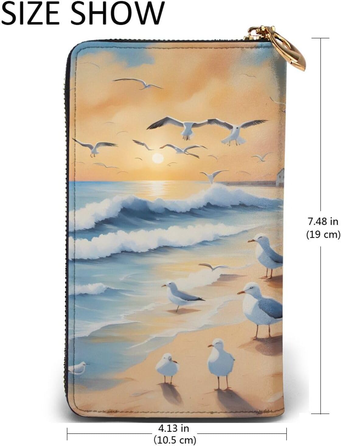 airborne seagulls Women's wallet, clutch wallet, with zipper, large capacity.