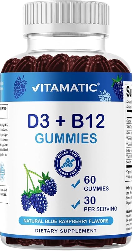 Vitamatic Gomas de vitaminas D3, B12, B6 e ácido fólico, 12,5 mcg, 500 mcg, 5 mg e 200 mcg, 60 gomas