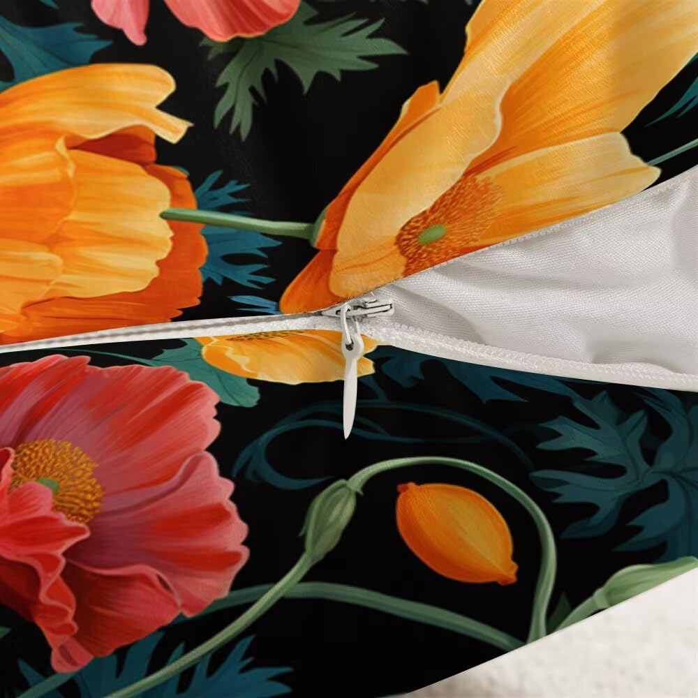 Federe Cuscini Divano 60x60 cm Federe Morbido Copricuscini Primavera in Velluto, 2 Pezzi Copri Cuscini per Divano Fiori Decorativi Federa Cuscino Papavero per Camera da Letto Soggiorno (IU189)