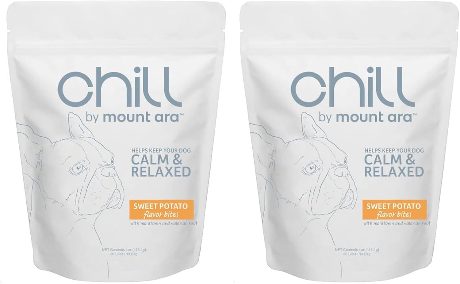 chill by mount ara CHILL Bites Calming Dog Treats for Relaxation, Made with Sweet Potato, Valerian Root, & Melatonin for Dogs (Pack of 2)