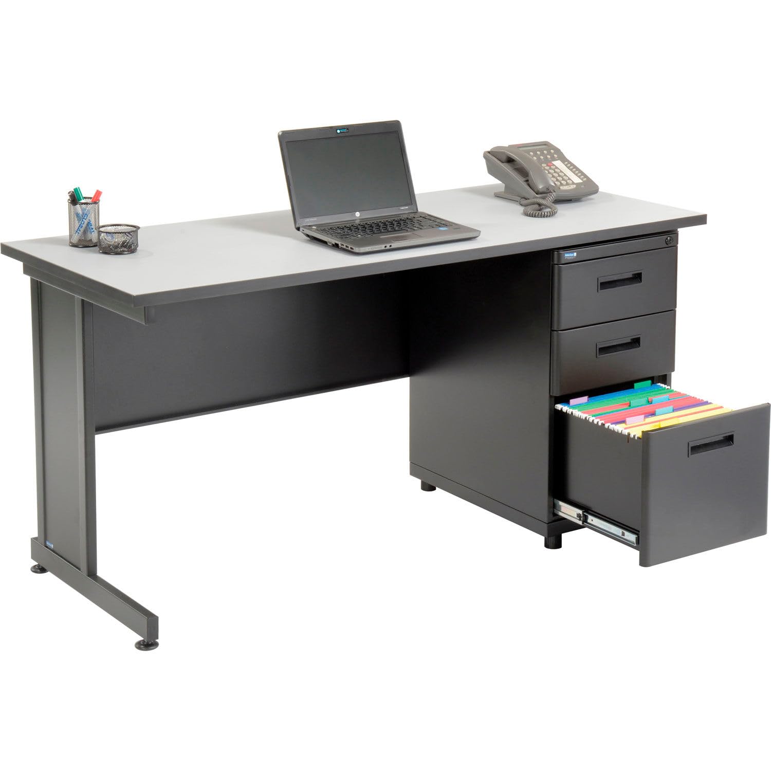 Interion Office Desk with 3 Drawers, 60"W x 24"D - Gray