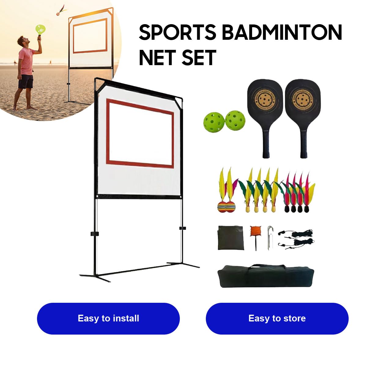 Juego de red de bádminton con bolsa de almacenamiento y volantes, red de bádminton, red de voleibol, red de waterpolo, red para exteriores, piscina, jardín, patio trasero, playa, parque, tamaño
