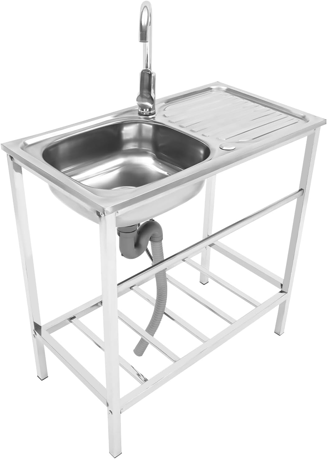 2-Tier Utility Laundry Sink, Kitchen Single Bowl Sink Laundry Hand Washing Station Commercial Stainless Steel Freestanding Sink （29.53×15.75×29.92in） (Single Bowl)