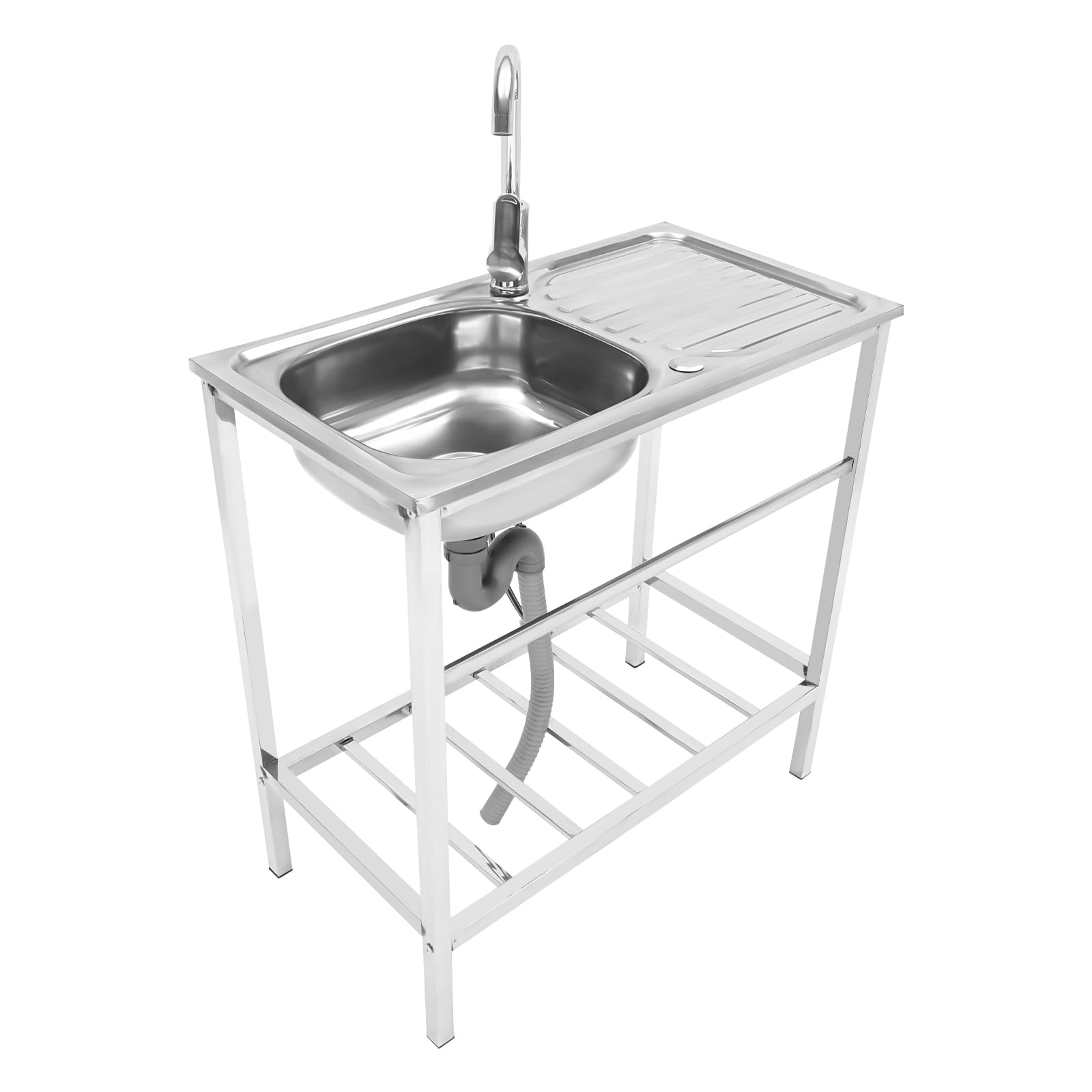 2-Tier Utility Laundry Sink, Kitchen Single Bowl Sink with Hot & Cold Faucet Laundry Hand Washing Station Commercial Stainless Steel Freestanding Sink （29.53×15.75×29.92in） (Single Bowl)