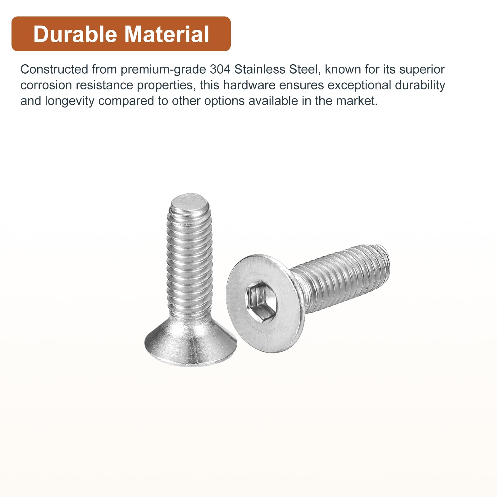 DTGN M4-0.7 x 14mm Flat Head Socket Cap Screws, 100 Pack 304 Stainless Steel Hex Socket Flat Head Screws, Full Thread - Image 3