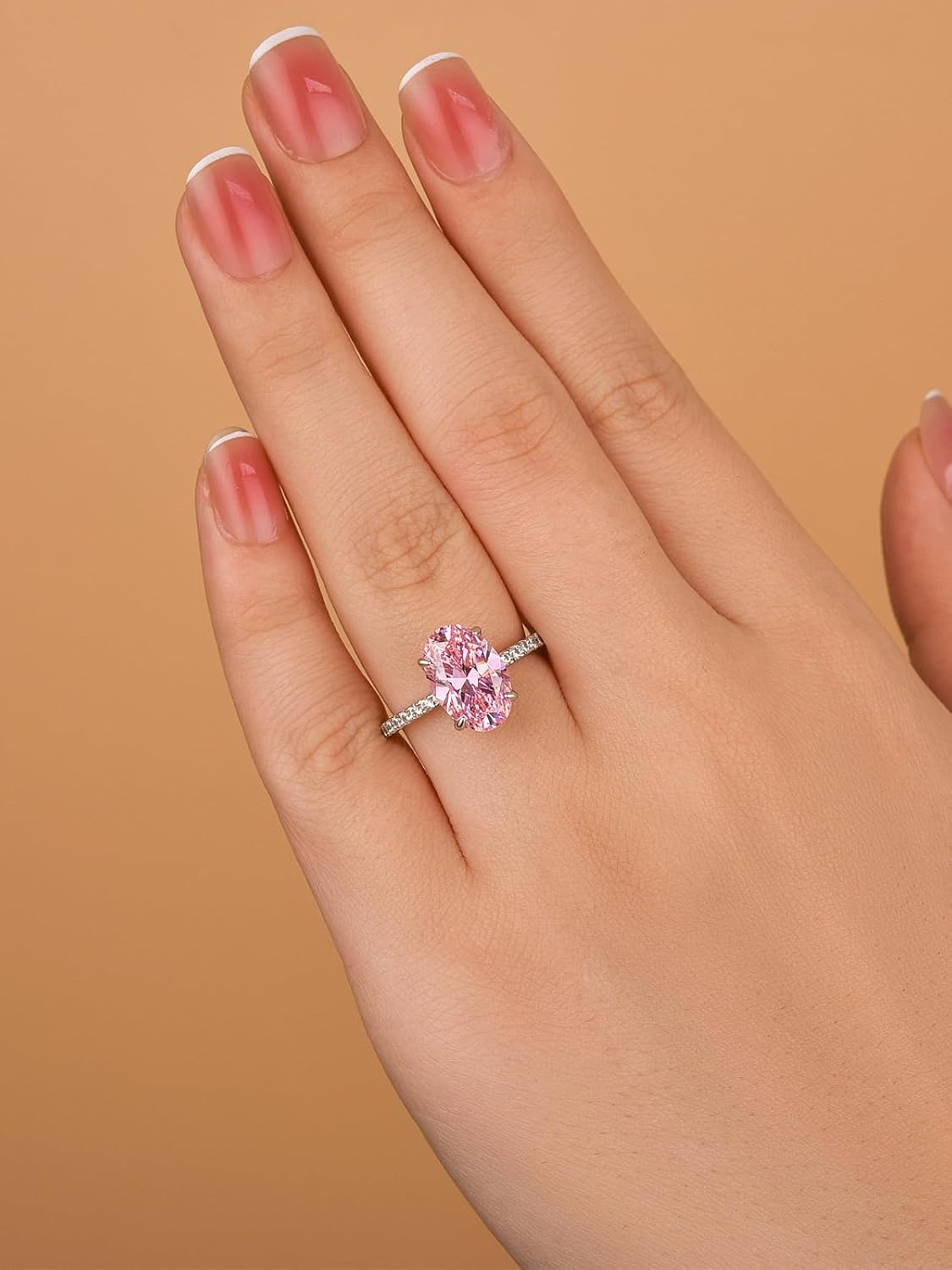 3.5CT Yellow/Pink Stone Oval Cut Engagement Ring, S925 Silver Promise Ring for Women - Image 3